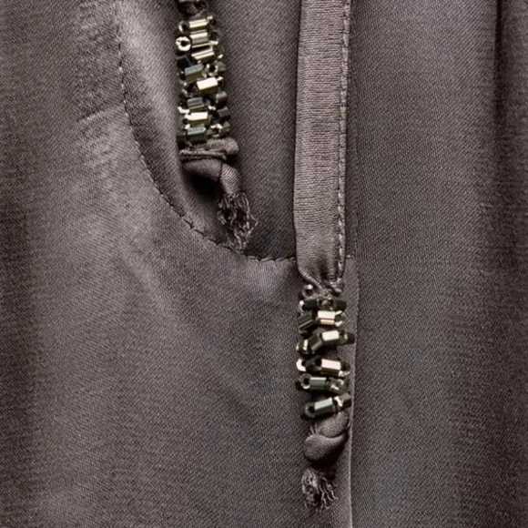 ZARA WOMAN EMBROIDERED GRAY SATIN EFFECT PANTS ZW COLLECTION SIZE XL NWT - Picture 8 of 9